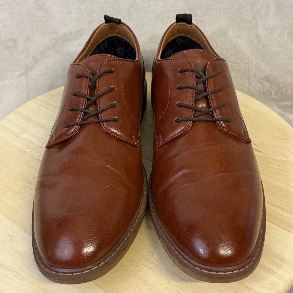 Madden Mens Brown Leather Derby Shoes Lace Up Dress Ortholite Cognac US 13